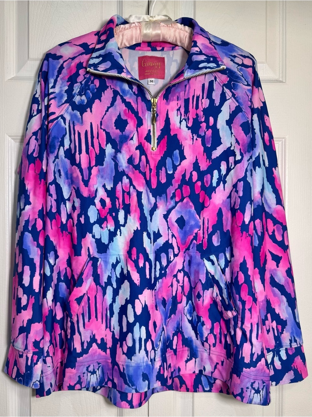 Gingy Womens pink purple blue Print Quarter Zip Pullover Size M Pockets